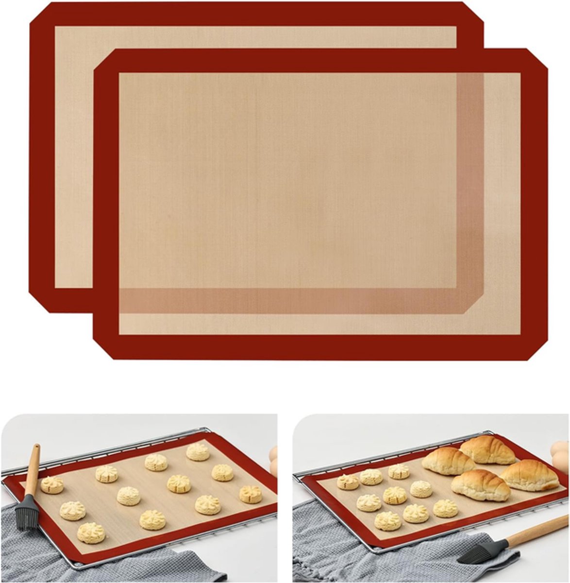 2-pack Bakmat - Bakmat - Hittebestendige bakmat - Bakmat - 42x29,5cm - Siliconen - Rood