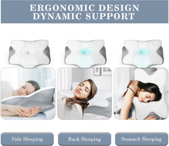 Butterfly Neck - Memory Foam Cervical Pillow - Hoofdkussen - hoofdkussen nekklachten - Ergonomic Sleeping Pillow - Breathable Bed Pillow - Cervical Spondylosis Care Pillow - Memory Foam - Gray