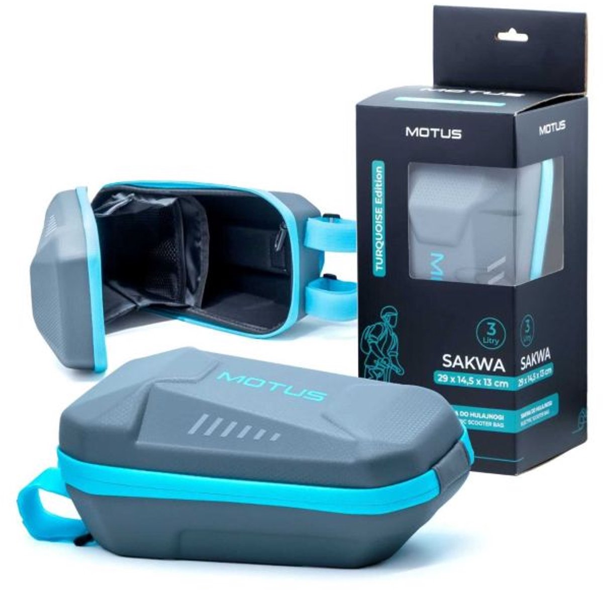 Motus - Waterdichte Verstevigde Scootertas - 3L - Reflecterende Elementen - EVA + PU - Turquoise / Grijs