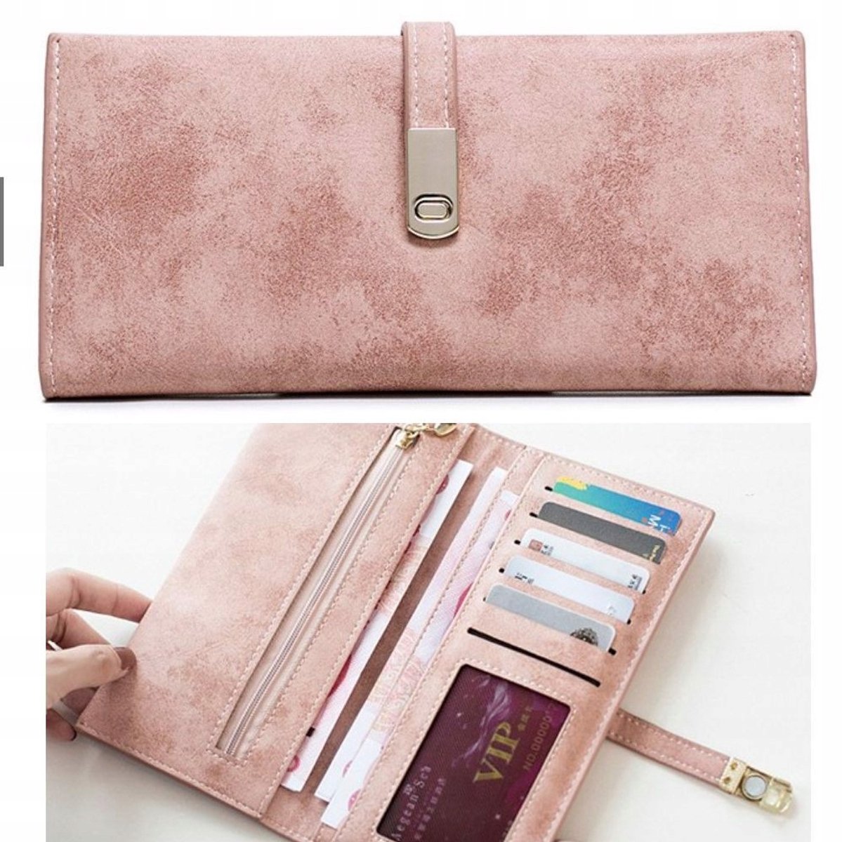 Dames Portemonnee Groot RFID Bescherming PU Leer Roze