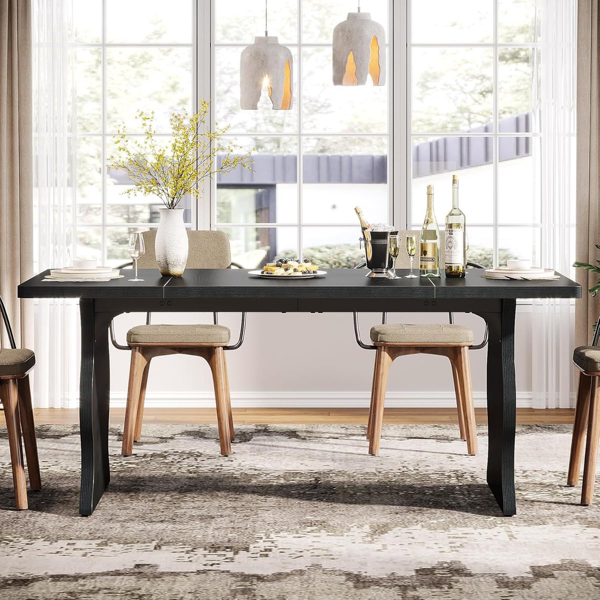 Industriële Eettafel 160 x 80 cm – Rechthoekige Houten Keukentafel voor 4–6 Personen, Zwarte Design Eettafel met Stabiel Frame, Moderne Eetkamertafel voor Woonkamer of Kantoor – Novihome