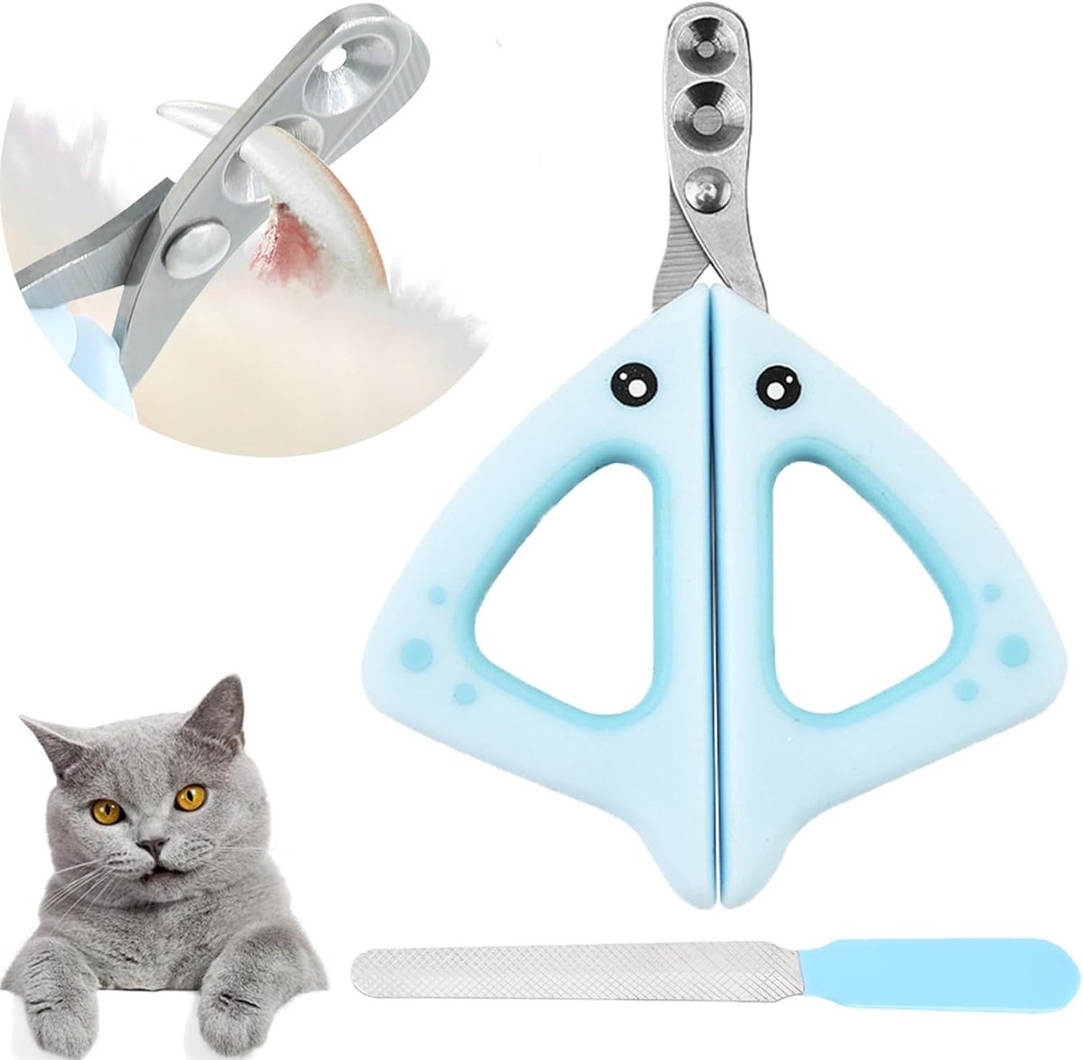 Katten Nagelknipper met Veiligheidsbescherming en Nagelvijl – RVS Klauwenschaar voor Kleine Honden, Puppies en Katten – Ergonomisch Ontwerp, Duurzaam en Stijlvol - Blauw - ANMI