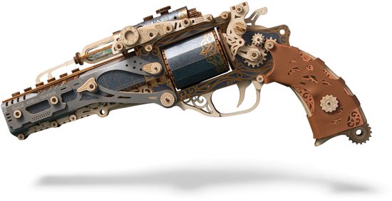 Revolver à Steam HowCat (métallique) – Puzzle 3D en bois – Revolver Steampunk – 318 pièces – Maquette à monter DIY – Kit de construction en bois – Revolver en bois – Décoratif et Éducatif – Cadeau de Noël pour Enfants et Adultes (Sinterklaas)