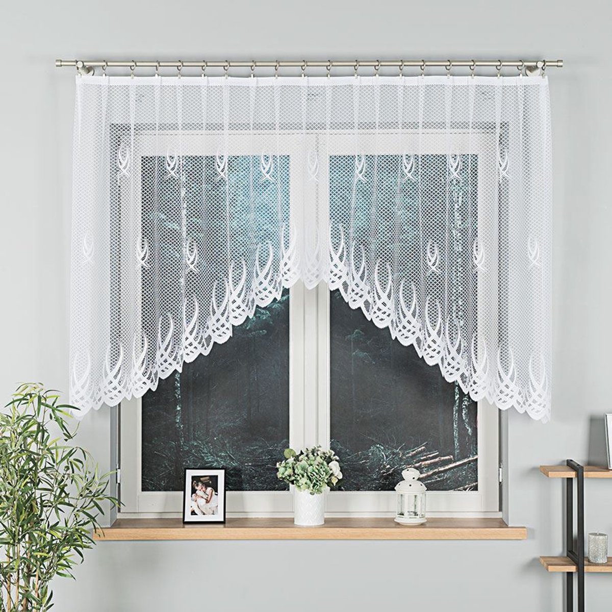 Markizeta GOSIA Serie - Kant-en-klare Jacquard Vitrage - 300x120 cm - Wit - Decoratieve Rand
