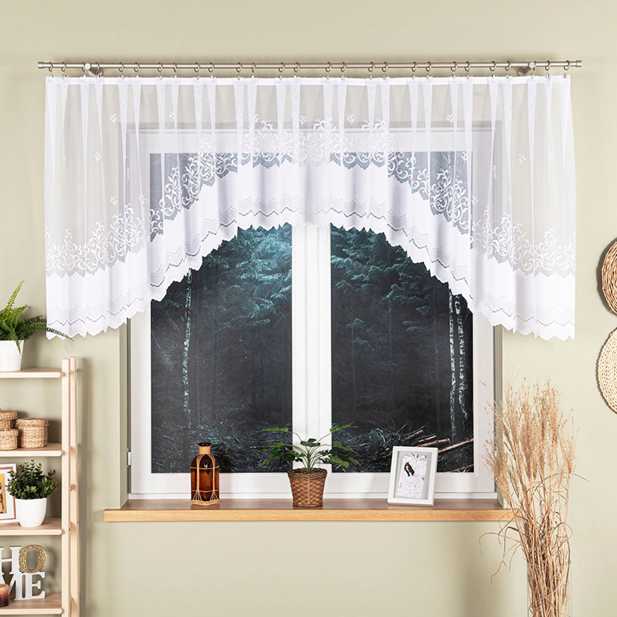 Markizeta Genowefa - Jacquard Gordijn - 400x100 cm - Decoratieve Rand - Wit