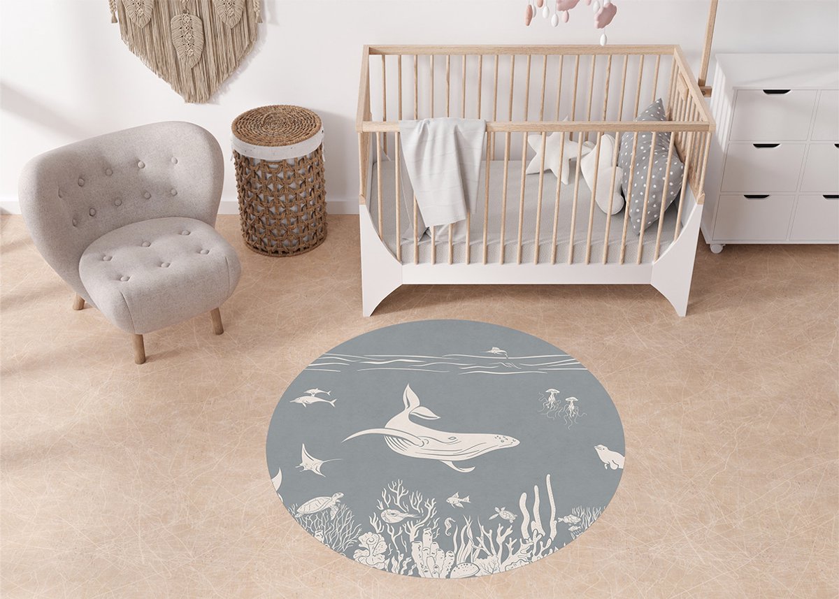 Rond Vinylzeil Secret Sealife blue Kikki Belle-Vinyl kleed-kinderkameraccessoires-zeedieren-onderwater-kinderkamer-100cm-kleed