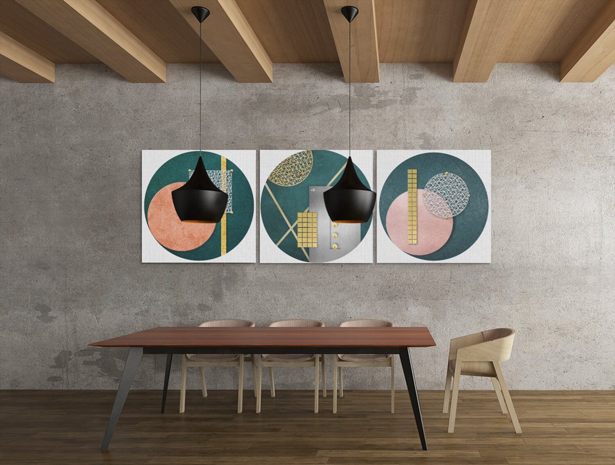 Trendex Global Drieluik Canvas Schilderij Abstract Geometry – Moderne Wanddecoratie - 3x60x60 cm Kleurrijk