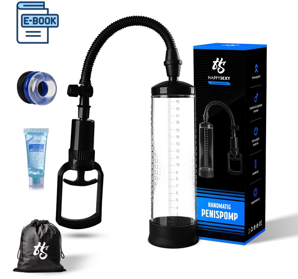 HappySexy Penispomp Met Grippomp – Penispompen Penisvergroter – Penis Pomp Erectie Vergroter Incl Gratis Glijmiddel Cockring en Penisring – Vacuumpomp Erectiepomp Masturbator