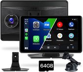 SwayTosh Carplay Scherm Dashcam - Apple Carplay & Android Auto (Draadloos) - 7 Inch - Touchscreen - 2025 – Dashcam & 64GB SD - Navigatiesysteem Auto - Android Auto Scherm - Autoradio met Bluetooth - Dashcam voor Auto - Apple Carplay Scherm
