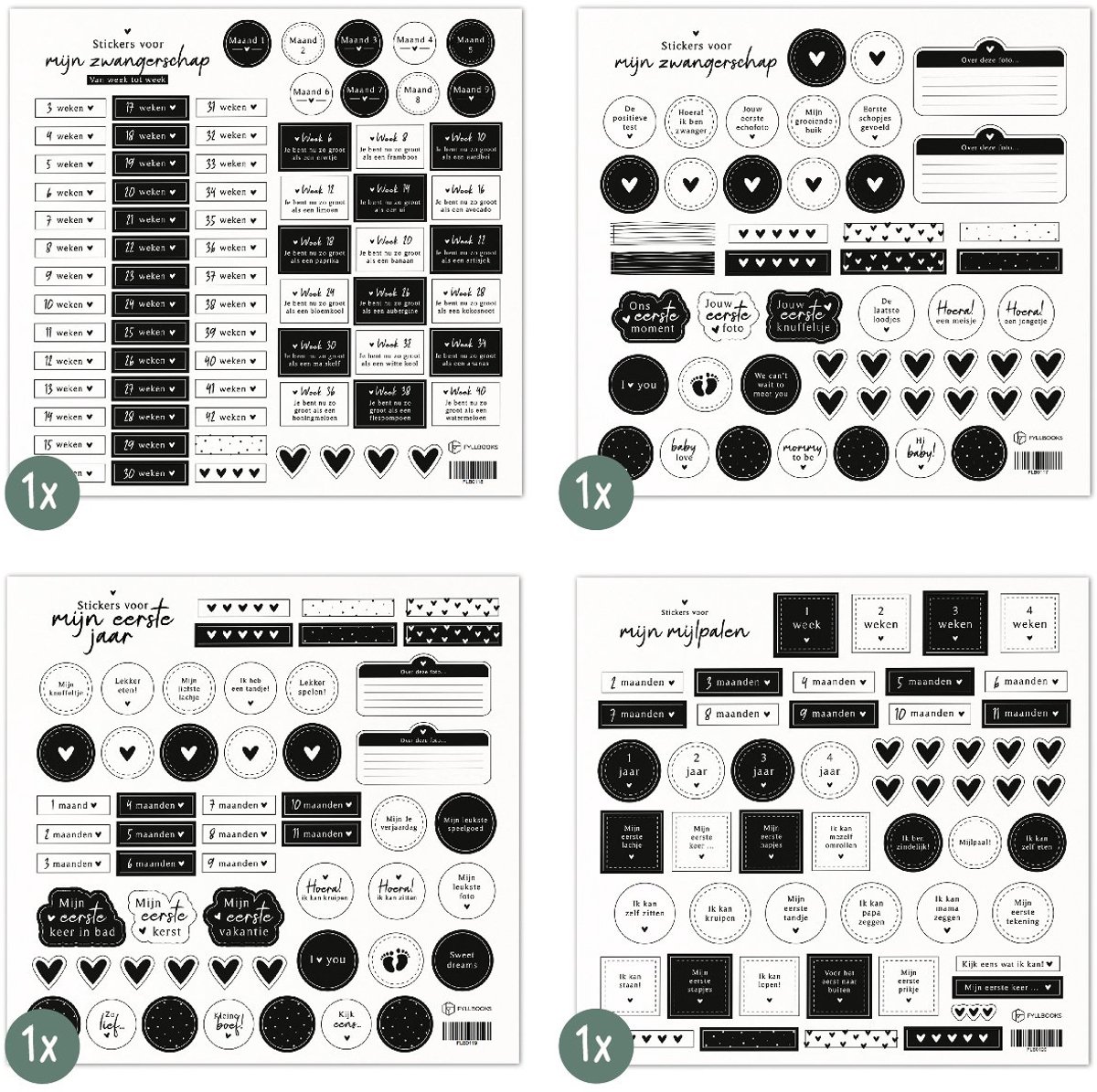 Fyllbooks Sticker voordeelset 'Zwanger & Eerste jaar' - Zwart-wit