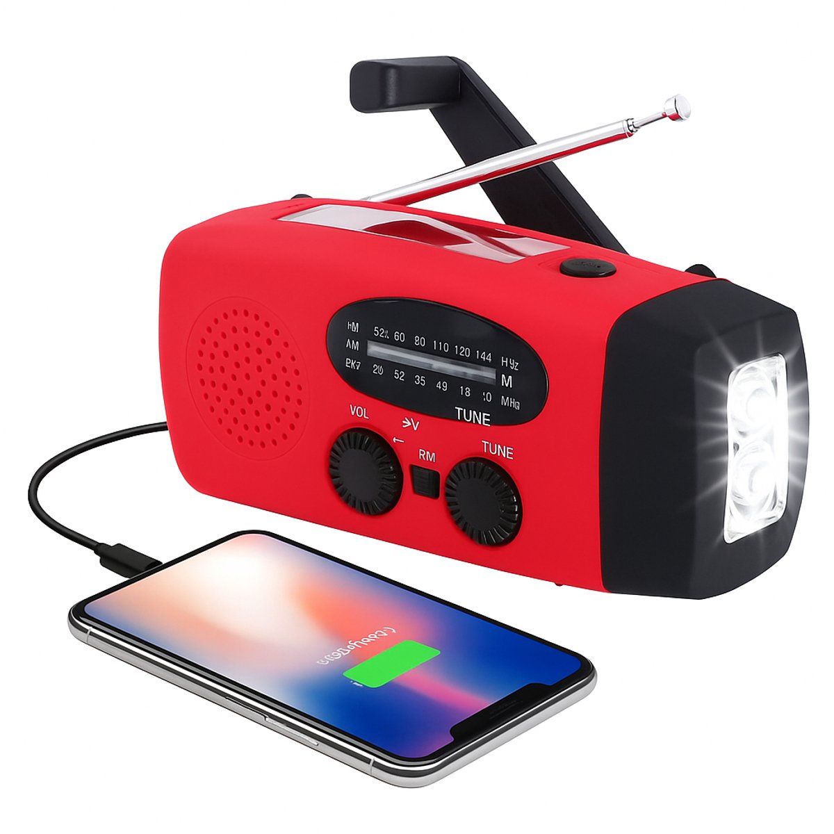 - Multifunctionele Noodradio met Solar & Dynamo | AM/FM/NOAA Weer Radio | Powerbank 2000mAh | LED Zaklamp & SOS Alarm | Voor Noodpakket & Survival