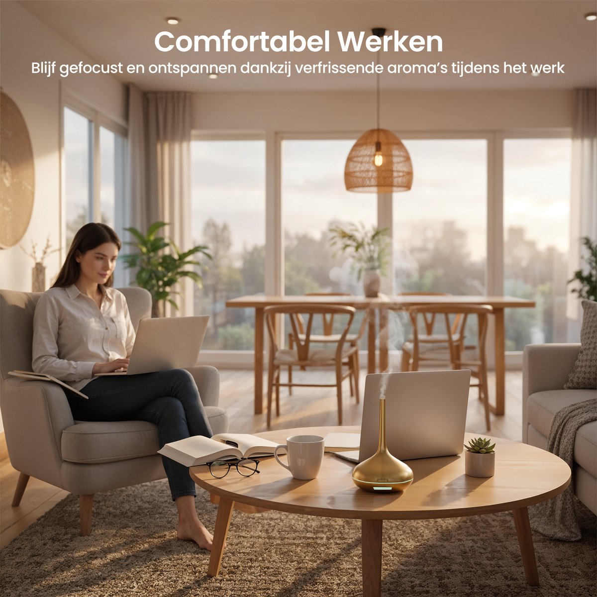 Goliving Aroma Diffuser - Luchtbevochtiger - Aromatherapie - Incl. 2x Etherische Olie - 10 LED kleuren - Geurverspreider - Goud — cadeau in Wonen & Interieur - foto 6