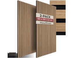 tectake® Akoestische Panelen - Set van 2 - Akoestisch Wandpaneel - 60 x 120 cm - 1,44 m² - Wandpanelen met Aanpasbare Grootte - Lattenwand van MDF en Houtfineer - Geluidsisolatie - Stijlvolle Wanddecoratie - Eenvoudige Montage - Eiken