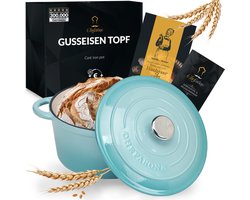 Chefarone Gietijzeren Pan 3.5L - PFAS vrij - Braadpan Inclusief Deksel - Geschikt Voor Alle Warmtebronnen - Geëmailleerd Blauw - Moederdag Cadeautje