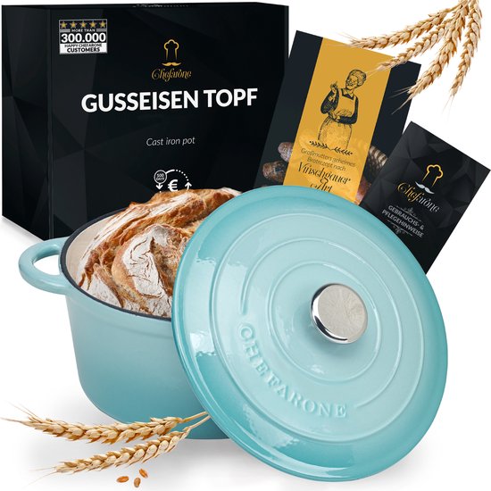 Chefarone Gietijzeren Pan 3.5L - Braadpan Inclusief Deksel - Geschikt Voor Alle Warmtebronnen - Geëmailleerd Blauw