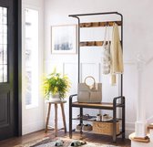 Porte-manteau MAZAZU avec étagère à chaussures - Style industriel - Marron/ Zwart- 72 x 33,7 x 183 cm
