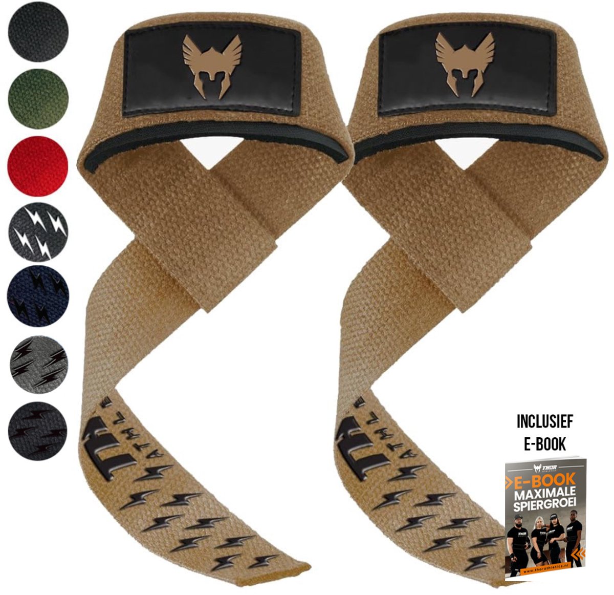 Thor Athletics Lifting Straps - Extra Grip - Krachttraining Accessoires - Powerlifting Straps - Deadlift Straps - Camel - Inclusief E-Book - One Size