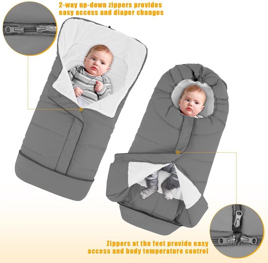 Voetenzak voor kinderwagen-Wandelwagenhoes voor de winter, voetenzak voor peuters, universeel voor de meeste kinderwagens, waterafstotend, warm koraal, slaapzak voor kinderwagens, lichtgrijs van Merkloos — afbeelding 2