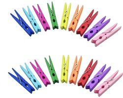 100 kleurrijke houten wasknijpers - 7,4 cm - 10 kleuren - Geschikt voor het vastklikken van afbeeldingen, foto's, enz. - Decoratief en compact - Kleurrijk - Houten ornamenten - 10 van elke kleur - Totaal 100 stuks