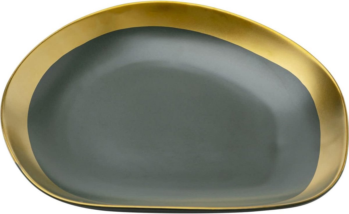 4-Delige Handgemaakte Borden Set - Groen-Goud - 27 cm - Vaatwasserbestendig