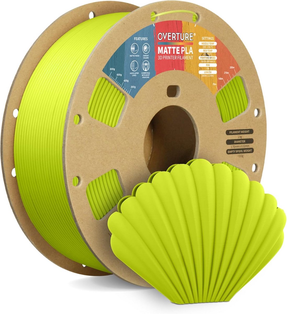 Matte PLA 3D Printer Filament 1.75mm 1kg op Kartonnen Spoel