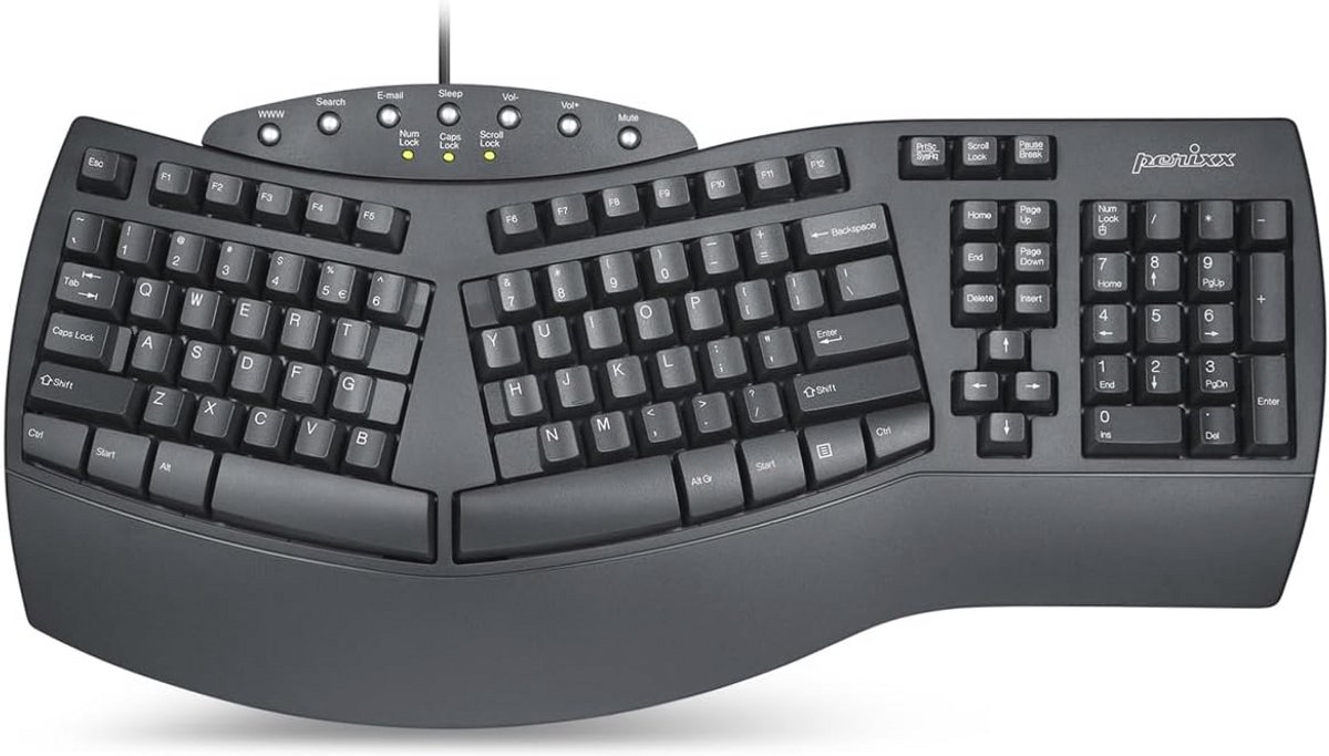 Ergonomisch Gesplitste USB Toetsenbord met Multimedia Sleutels - Zwart - Handcomfort Verbeteren