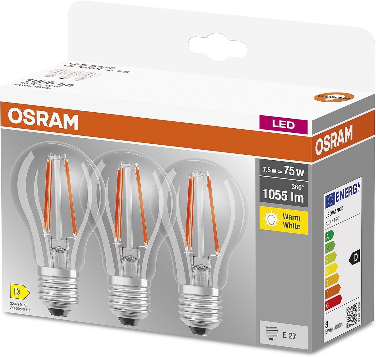 LED Lamp E27 Warm Wit 2700K 7.50W Dimbaar Vervanging voor 75W Gloeilamp Set van 3