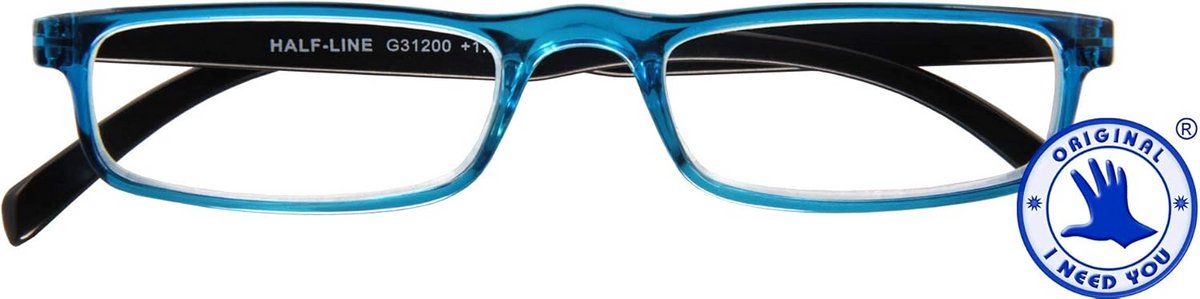 Halfmontuur Leesbril Blauw-Zwart 2.0 Dioptrie Kunststof met Flexibele Veertechniek