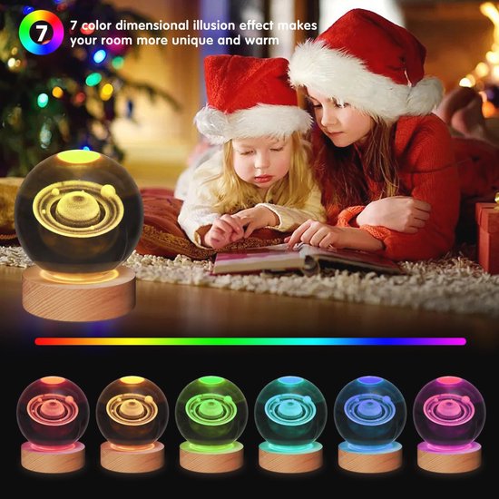 3D Solarsysteem Nachtlampje - Kristallen Bol met 7 Kleuren - Decoratie voor Slaapkamer en Cadeau voor Feestdagen — afbeelding 5