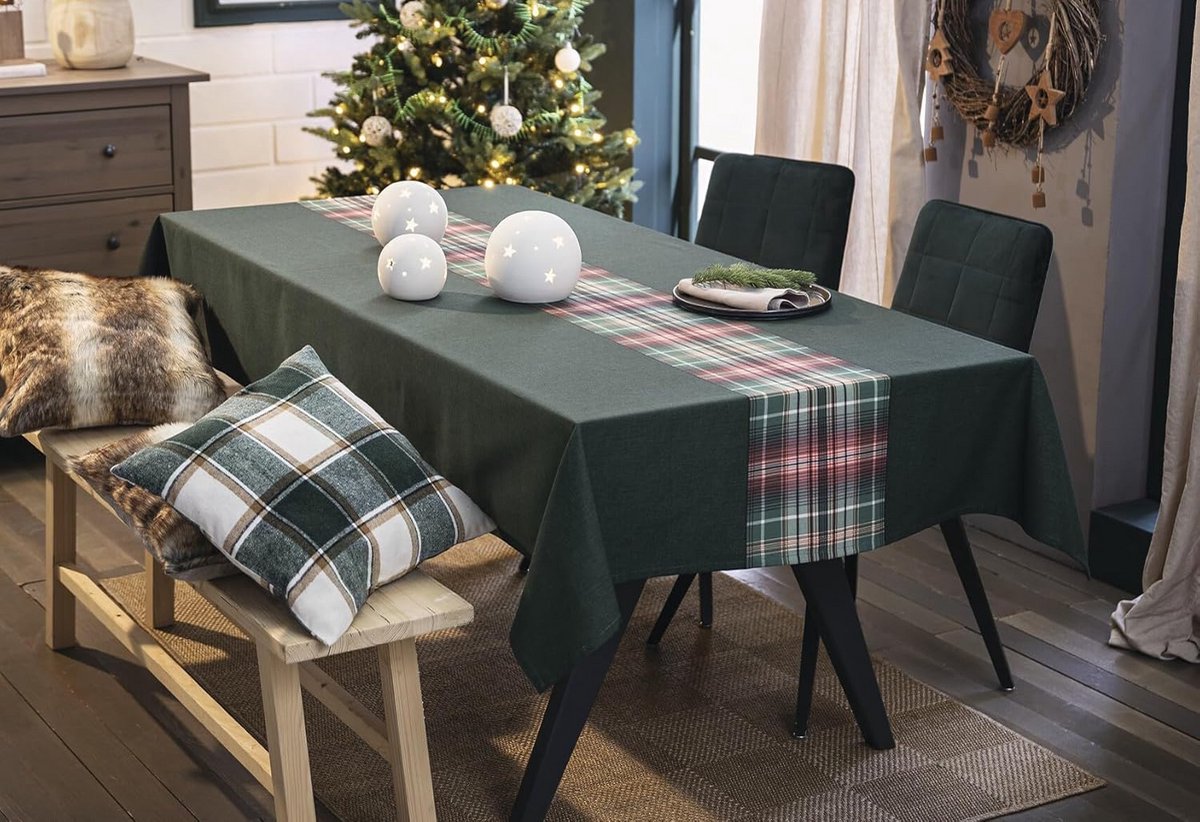 Geruit Tafelkleed Donkergroen Katoenmix 140x240 cm Vierkant Design