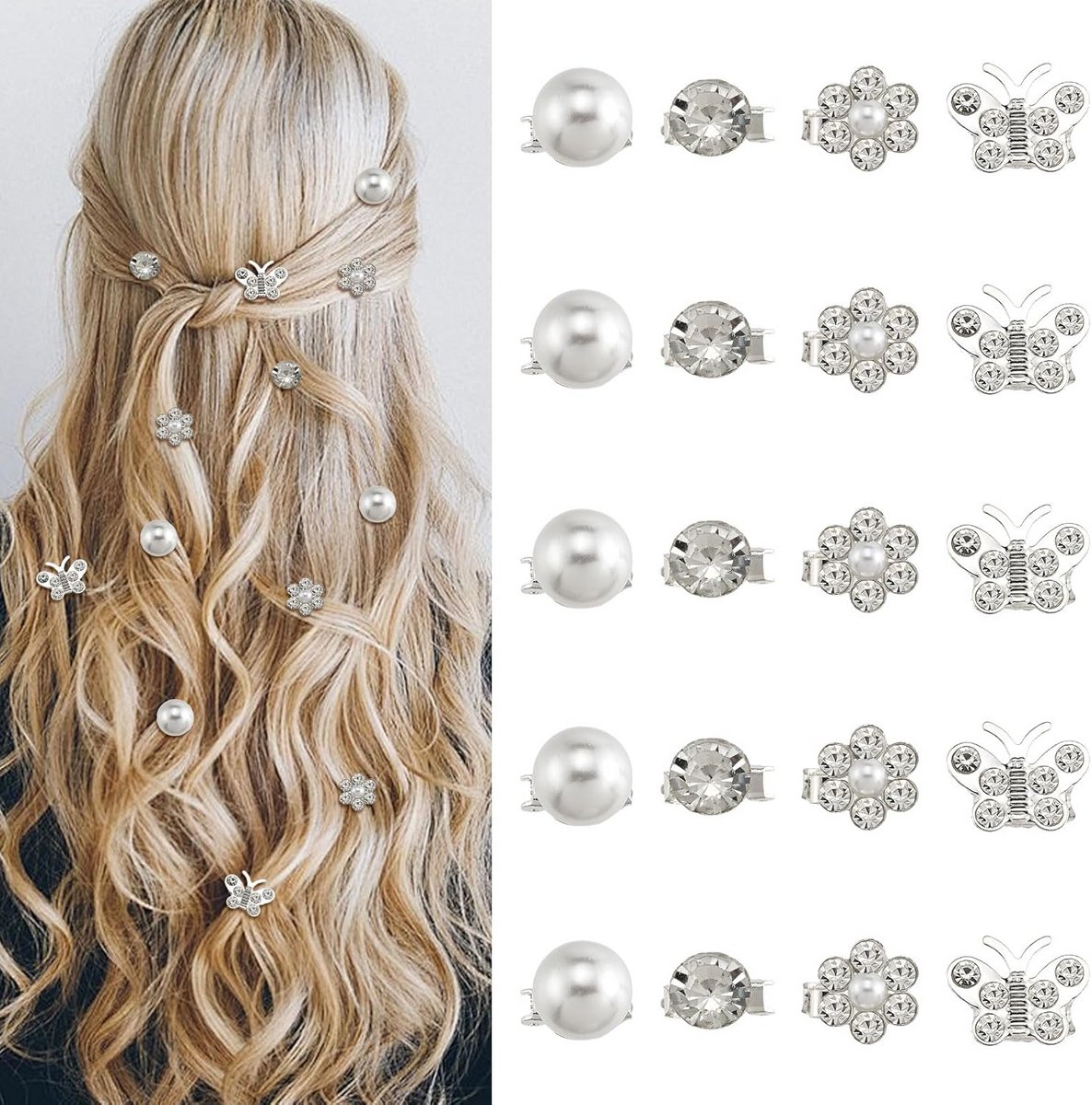 20x Mini Haarspeldjes met Witte Strass Bloemen - Bruidshaaraccessoires voor Bruiloft