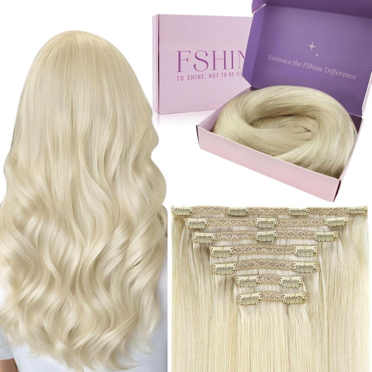 Clip-in Haarverlenging Echt Haar 18 Inch Platinablond Steil 120g 7 Delen
