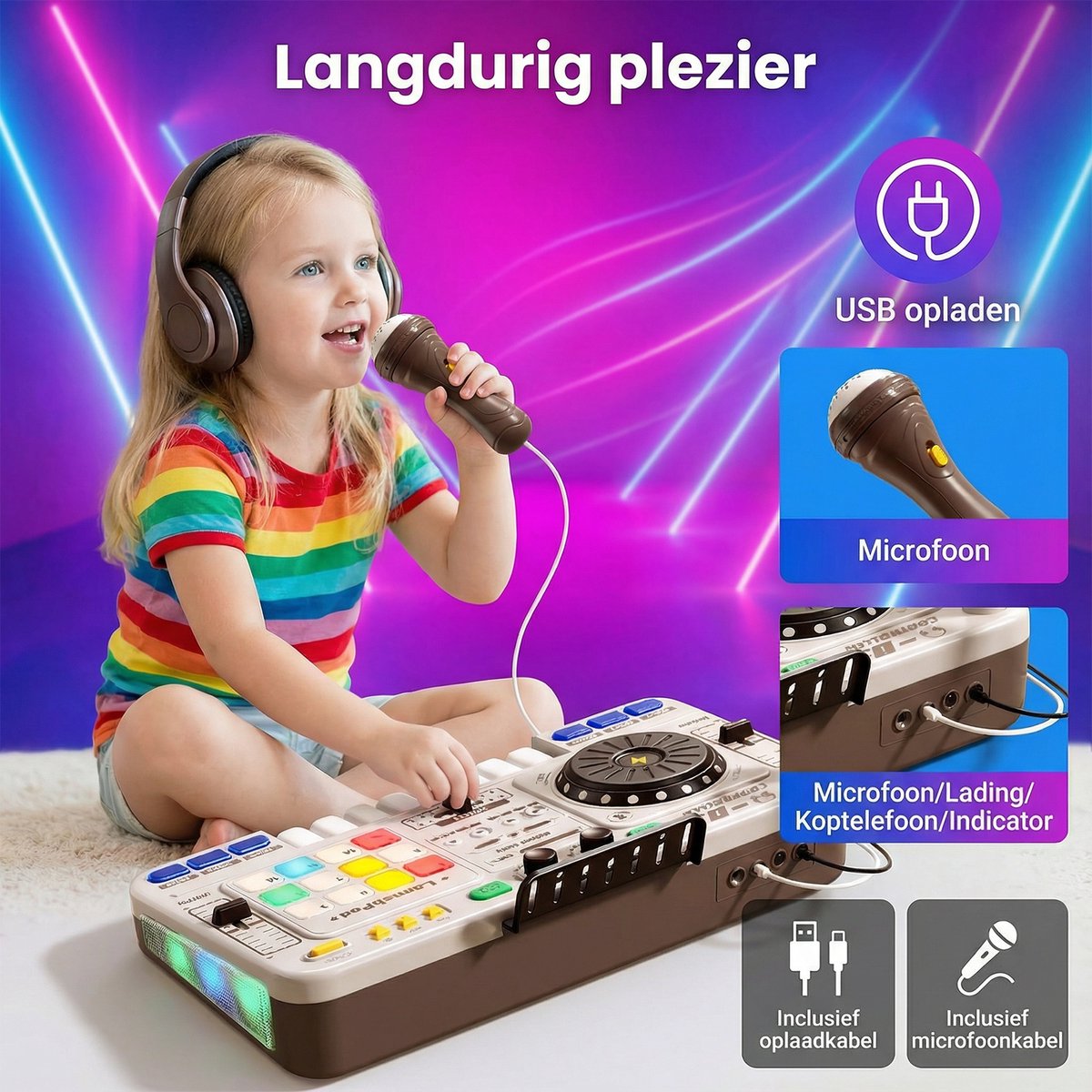 DJ-mixer voor kinderen van 3-10 jaar DJ-controller DJ-mixer Muziekinstrument met microfoon Meer daDJ Set Kinderen met Leerboekje - Oplaadbaar - Bluetooth - Microfoon - Speelgoed Muziekspeler - DJ Mixer Kids - Wit — afbeelding 3