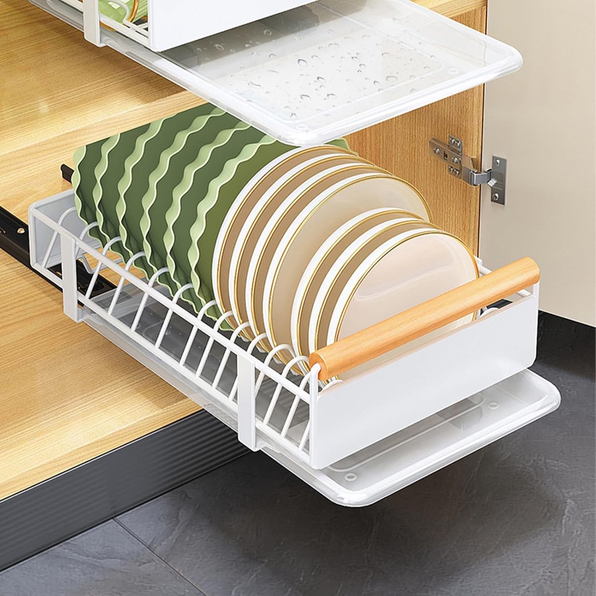 Schuiflade - Keukenlade Kast Organizer - Zonder Boren - Grote Uitschuifmand met Handgreep - 24,5 x 41 x 13 cm (B x H x D)