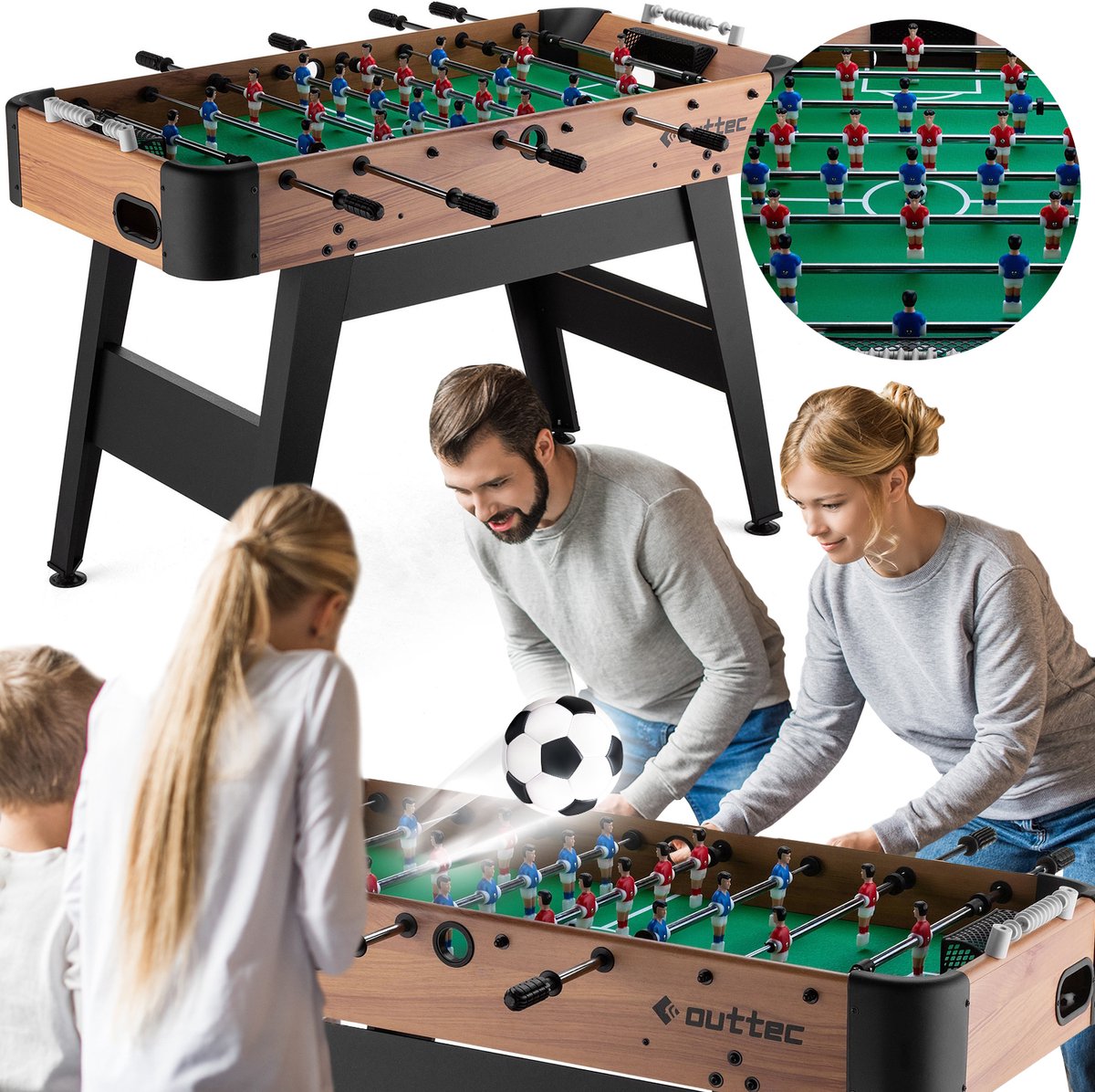 Outtec® Tafelvoetbal, Voetbaltafel, Tafelvoetbalspel, Tafelvoetbaltafel, Tafel Voetbal - 22 Spelers - Doelteller - 2 Ballen - voor Kinderen en Volwassenen - 121x 60 x 82 cm