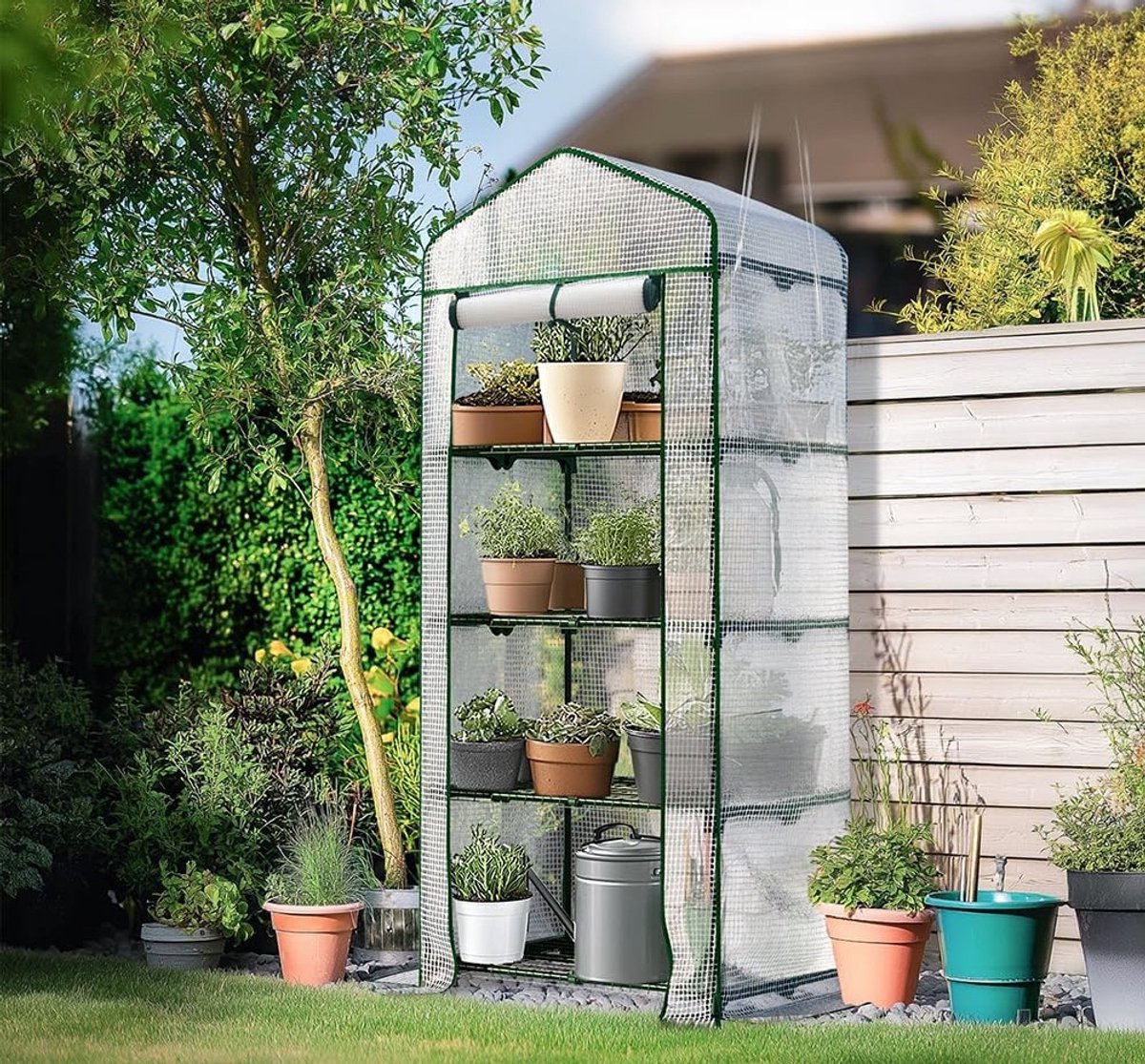 Candala Kweekkas Foliekas met 4 Planken, 4-laags Tuinkas voor Balkon en Tuin, Tomatenkas met Stevig Frame, Waterdicht en UV-bestendig, 69x49x160cm, Wit