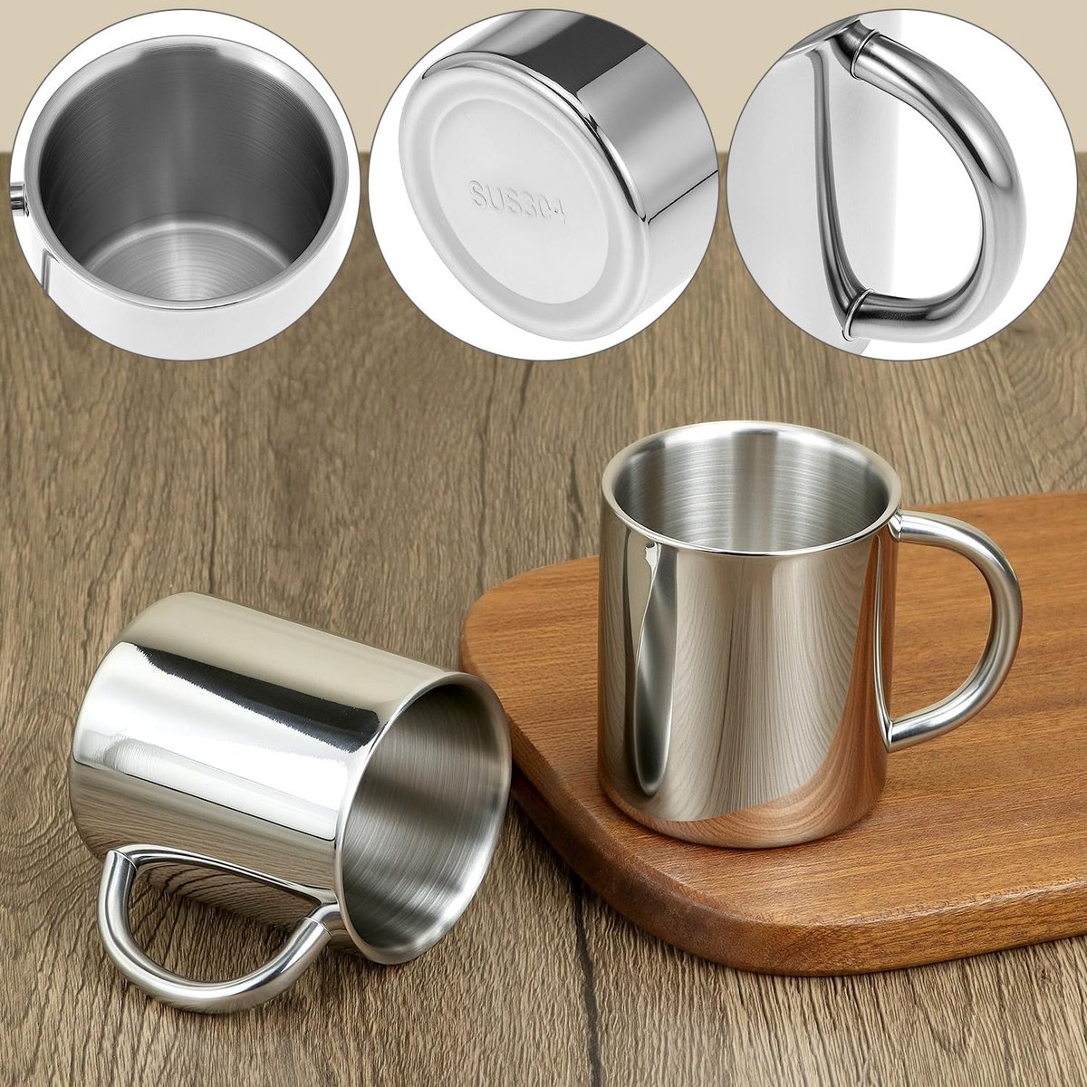 Mokkenset - Tweedelige set - Koffiemok en melkmok, gemaakt van 304 roestvrij staal - Geïsoleerd - Hittebestendig - 200 ml dubbelwandige reismok - Geschikt voor warme en koude dranken — cadeau in Cadeau-ideeën - foto 2