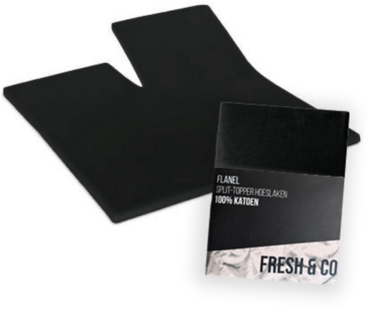 Fresh & Co splittopper Hoeslaken Flanel - 180x210/220 - zwart- OP = OP