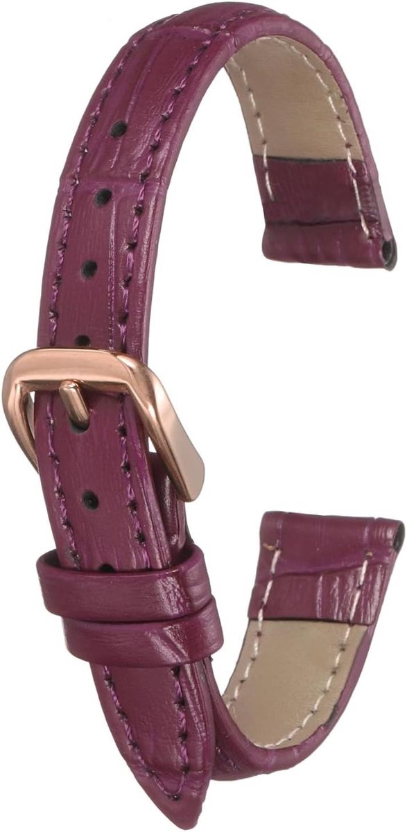 Horlogeband - Leren - Reliëf Patroon - Rundleer - Vervanging - Veerpennen - Mannen en vrouwen - Paars - Roségoud - 12 mm - Geen Edelsteen