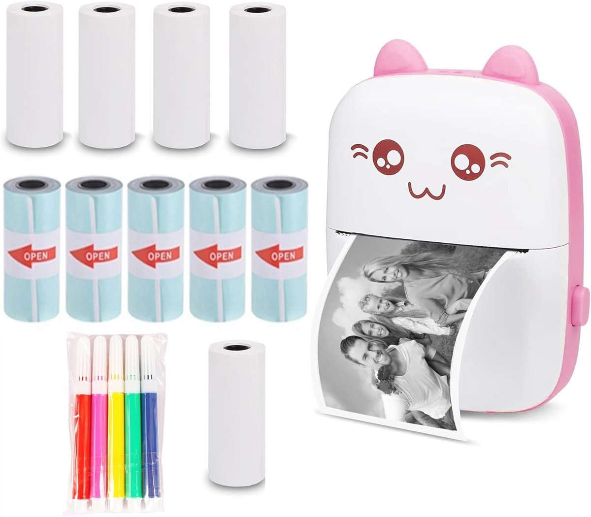 Draagbare thermische labelprinter met Bluetooth en USB opladen voor Android en iOS, inclusief thermisch papier