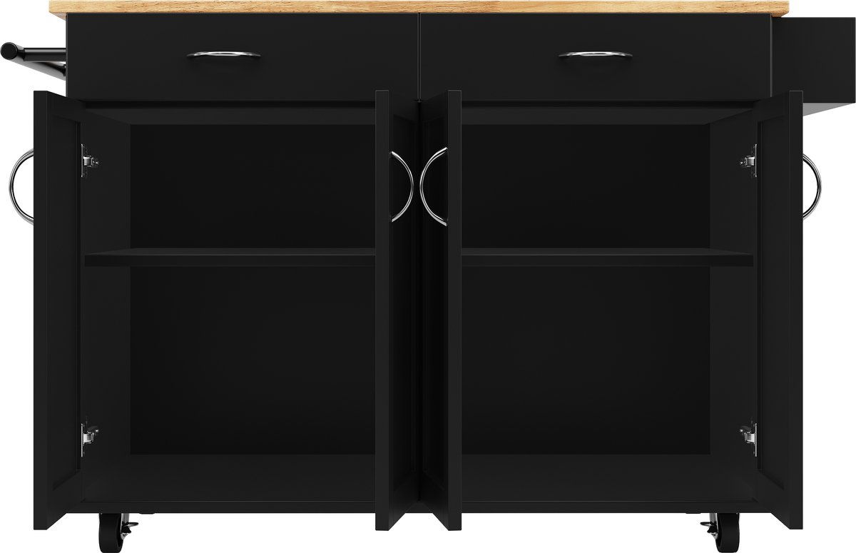 Modern keukeneiland (106×50×90,5 cm), keukenkast, dressoir, eettafelwagen met houtnerf, buffetkast, multifunctionele eettafel met opbergruimte, zwart