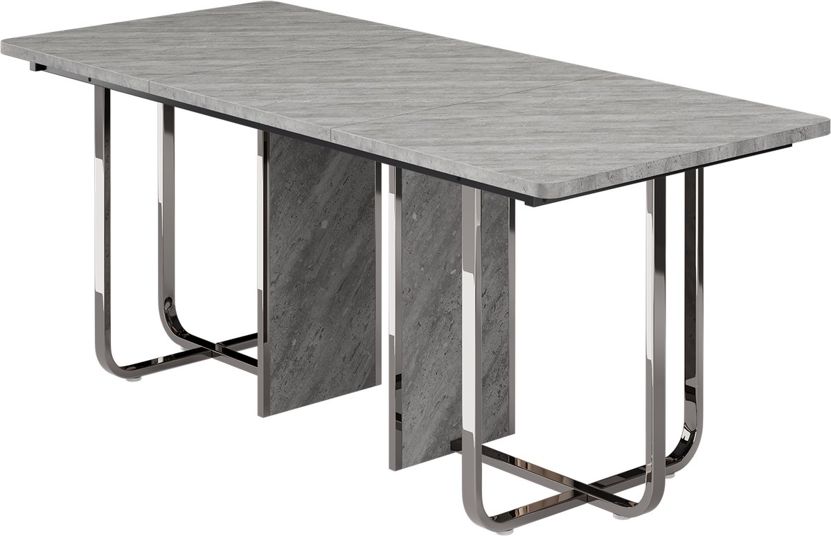 Eettafel, L180*B80*H75cm, moderne eettafel, stevige eettafel, metalen poten, grote eettafel, rechthoekige eettafel, eettafel voor 6 personen, moderne eenvoudige eettafel, grijs + zilver