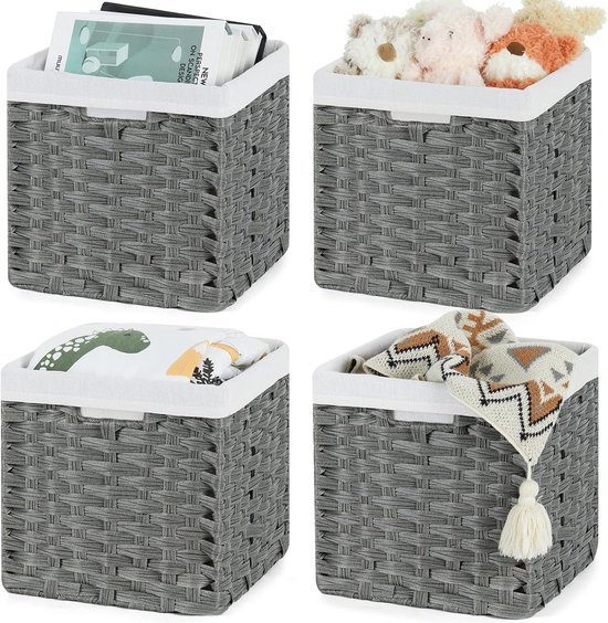Set Van 3 Grote Bamboe Stoffen Opbergdoos Organizer Met Katoenen Touw Handgrepen Opvouwbare Opbergmanden Voor Kast Planken Kamers Beige
