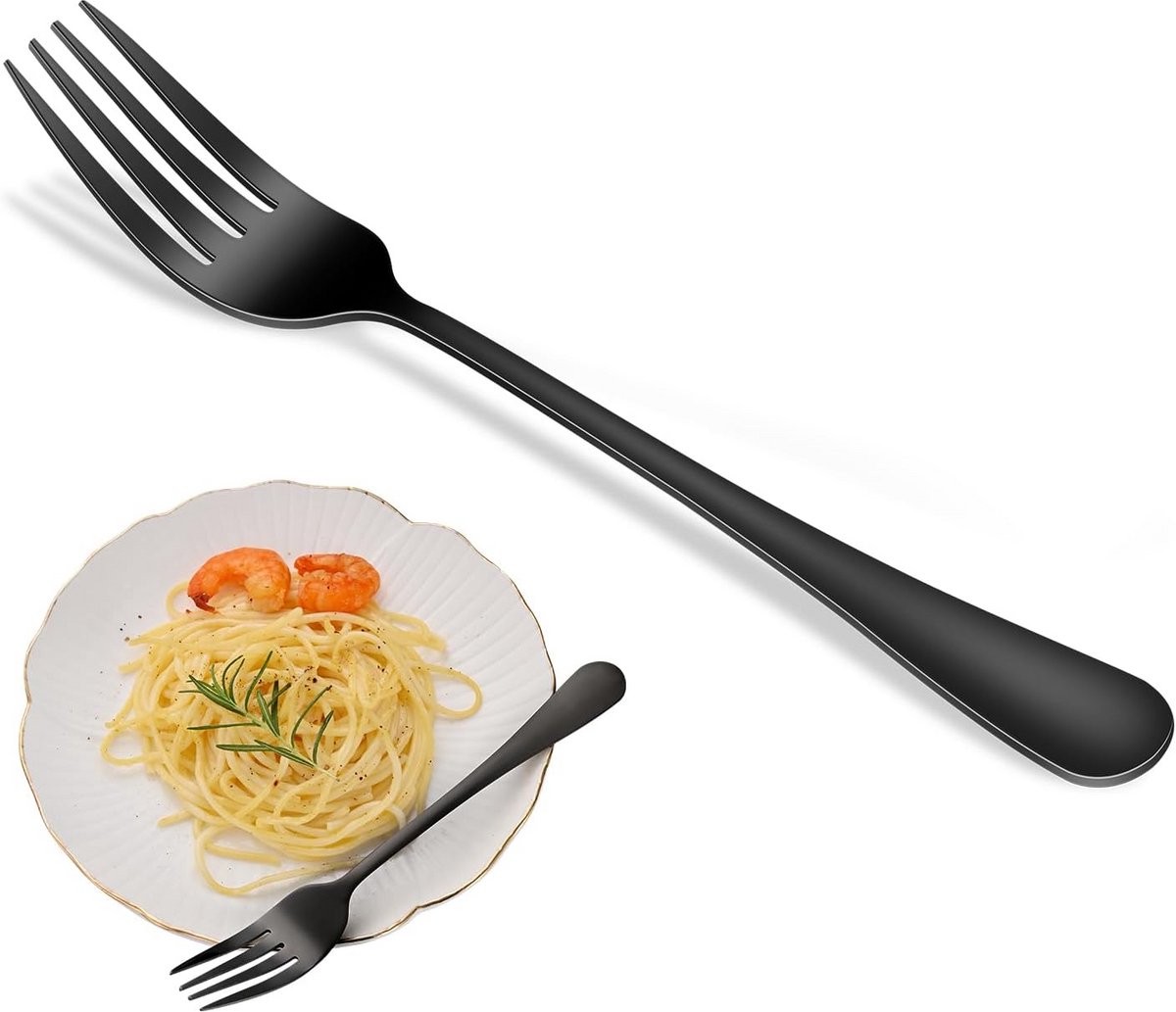 Set van 8 Zwarte Diner Vorken - 8 Inch Roestvrij Staal Bestek - Vaatwasserbestendig
