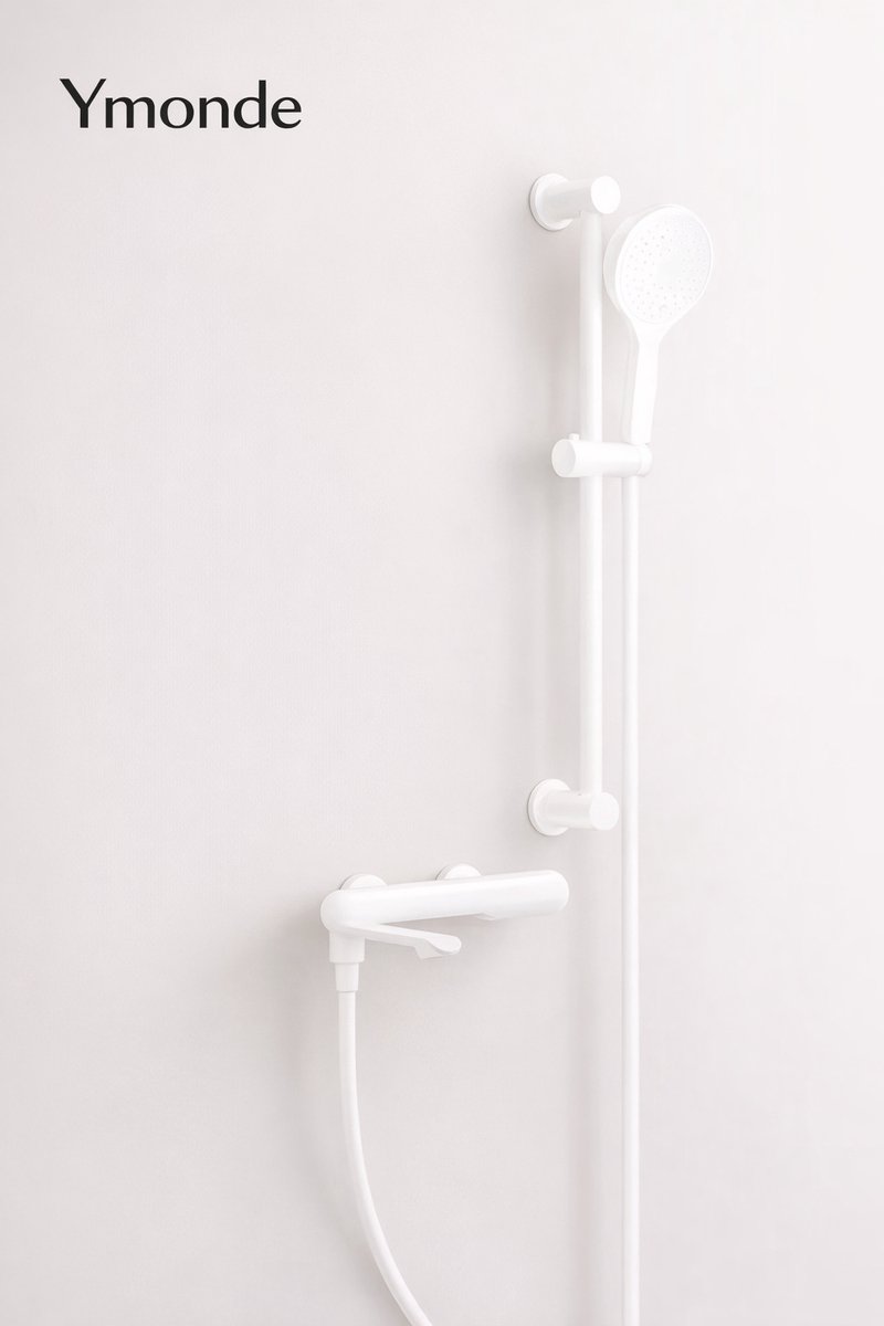 Ymonde Tweedelige Doucheset – Wit – Douchekop + Glijstang + Rechte Douchekraan – Opbouw – Modern Design