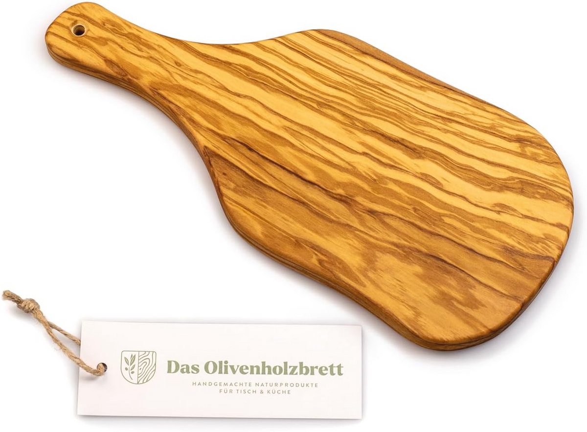 Natuurlijke olijfhouten snijplank met handvat - 30 cm