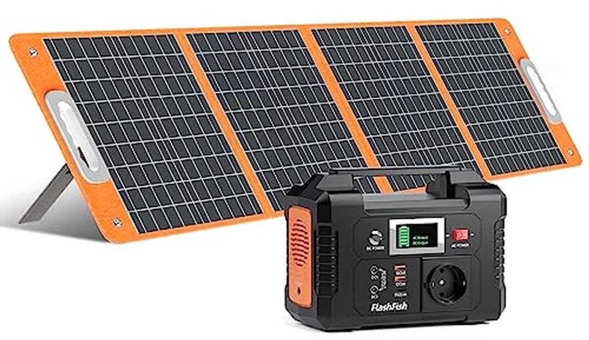 Draagbaar powerstation met zonnepaneel - 151 Wh en 100W opvouwbaar zonnepaneel voor camping en outdoor
