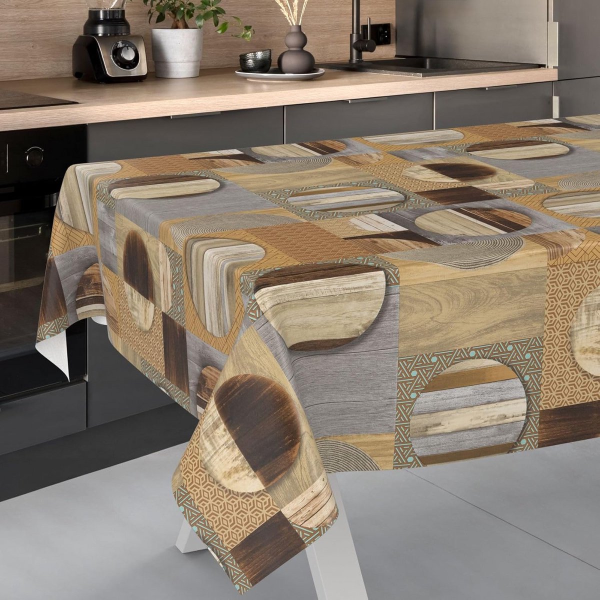 Wasbaar Tafelkleed Afwasbaar Waterafstotend Houtlook Patchwork 100x140 cm Bruin