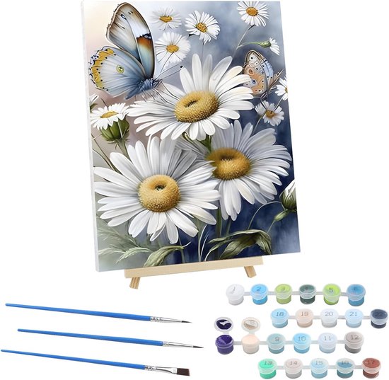 YEESAM ART Doe-het-zelf olieverfschilderij schilderen op nummer volwassenen kinderen, elegant meisje vogels bloemen vaas cijferschilderij vanaf 5 olie- muurkunst (meisjes, zonder lijst