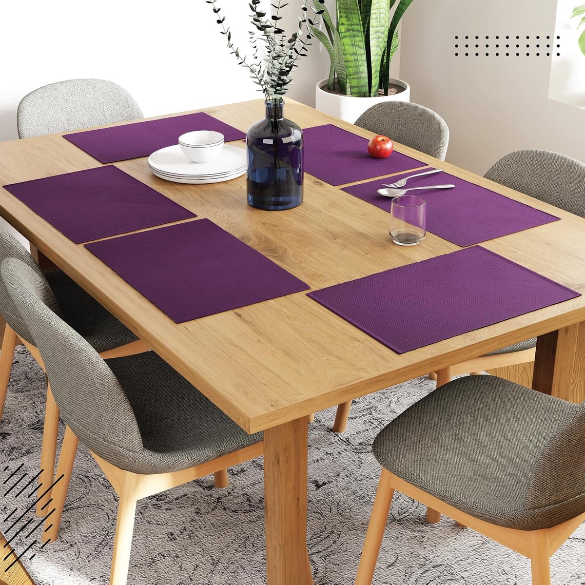 Candala - katoen (set van 6) - Paars | 48x32 cm | Meer dan 20 moderne kleuren en geweven ontwerpen. Wasbare placemats van stof